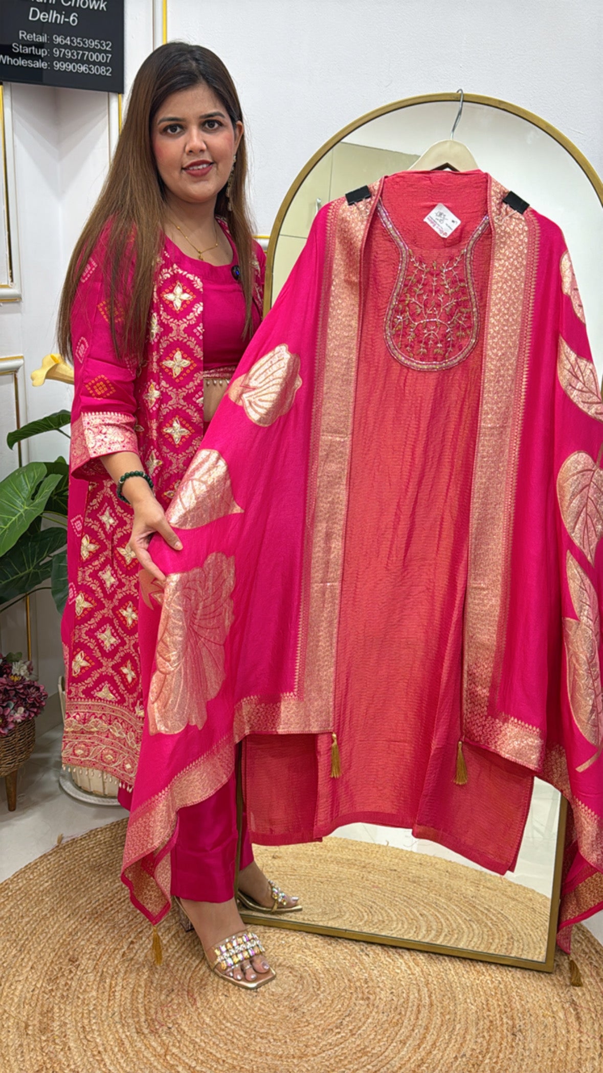 Karwa Chauth Special Pure Shimmer Silk Suit with Handwork Neck Heavy Kanjivaram Banarasi Dupatta GF 537